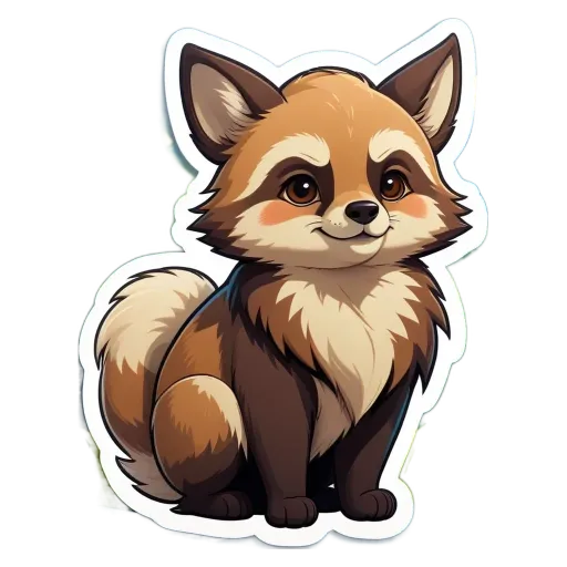 A cartoon animal sticker of a fox sitting on a black background.
