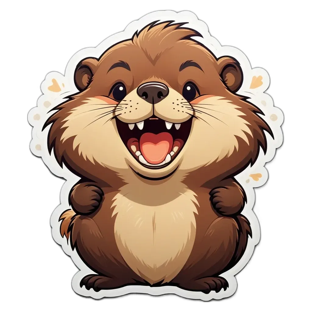 A cartoon animal with a big smile and open mouth.