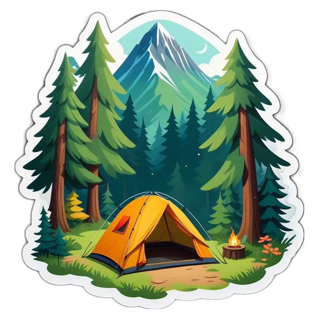 A yellow tent in the woods with trees in the background.