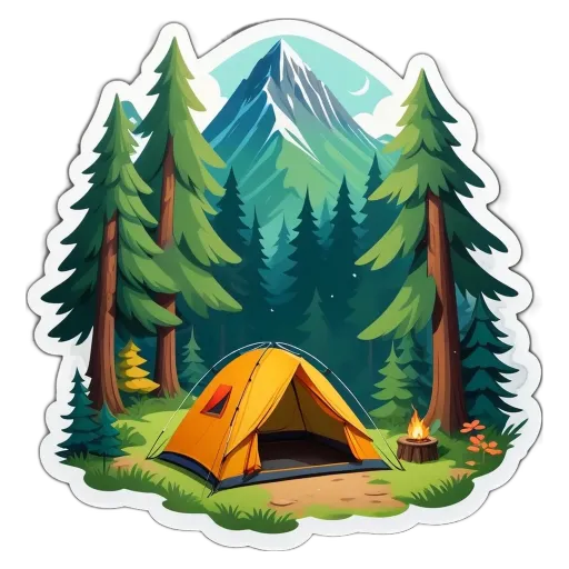 A yellow tent in the woods with trees in the background.