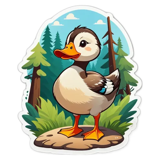 A duck in a forest with trees sticker.