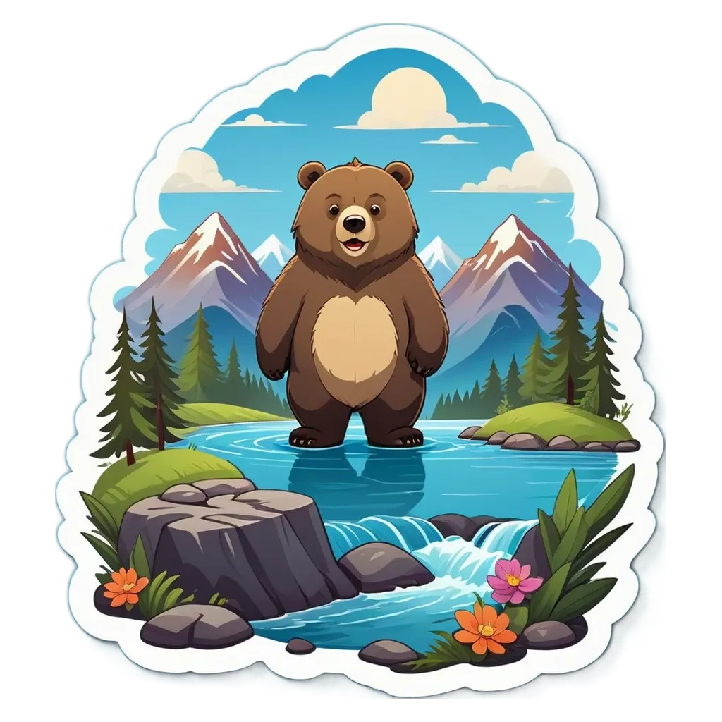 A bear standing on a rock in front of a stream.