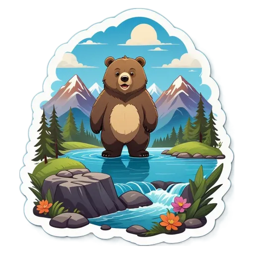 A bear standing on a rock in front of a stream.