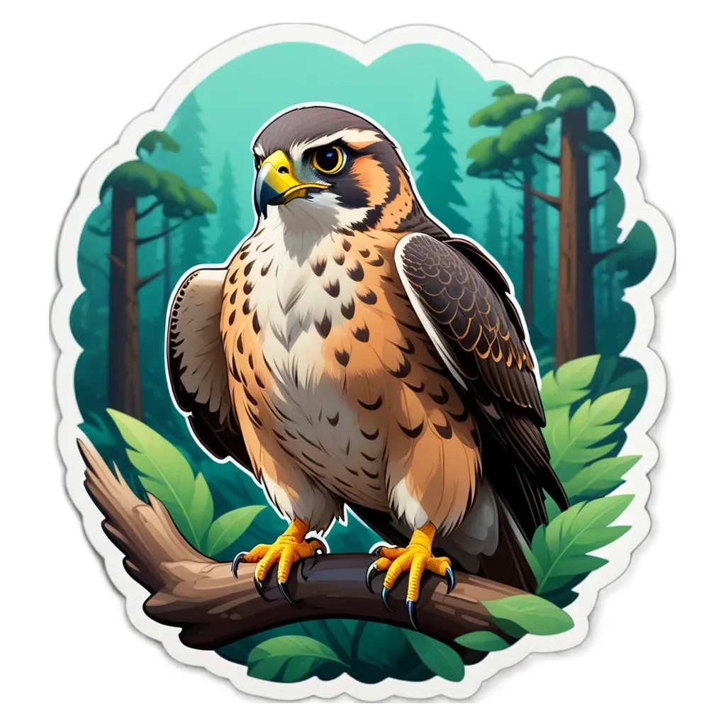 A cartoon picture of a bird with orange feathers on a branch.