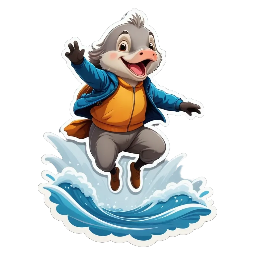 A gray animal is in the water jumping.