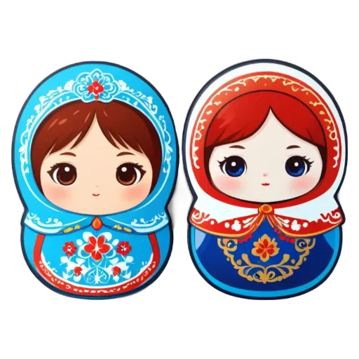 Two dolls, one blue and one red, are sitting on a black background.