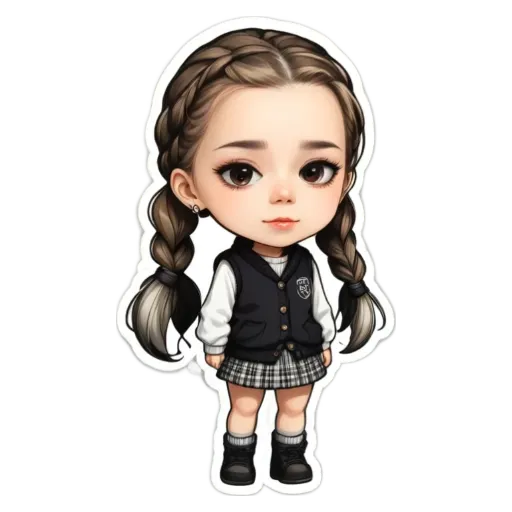 A girl with braids is standing in front of a white background.