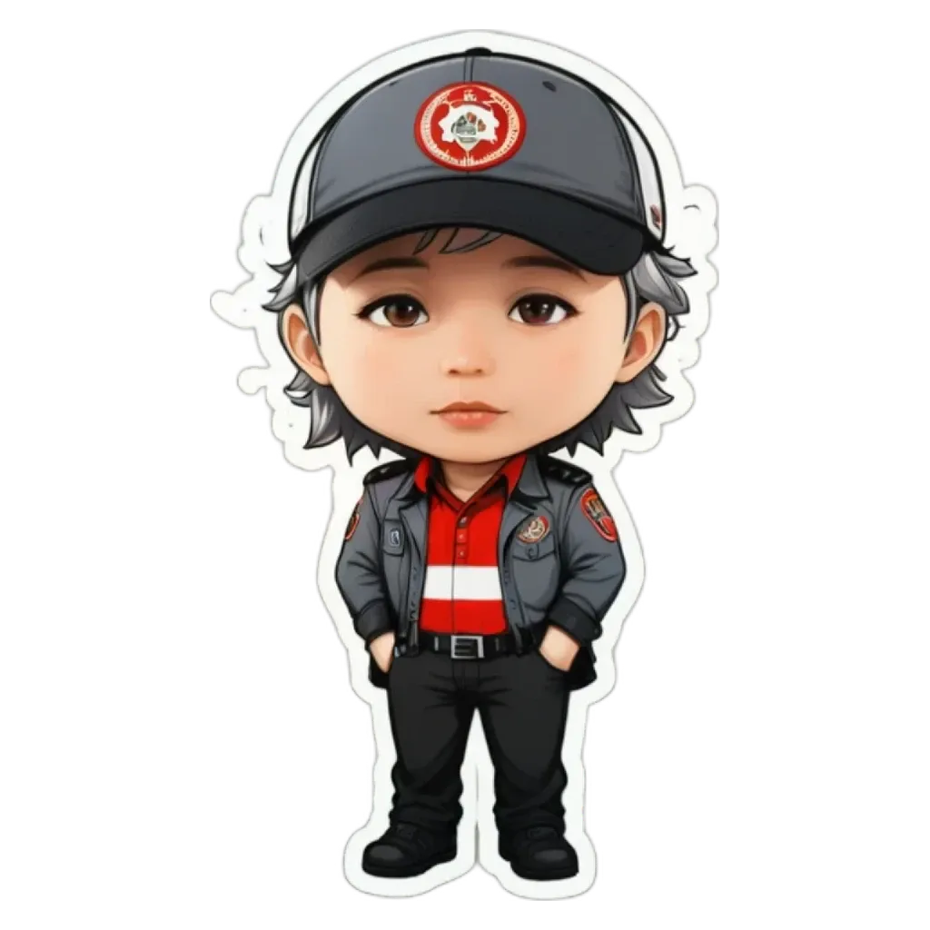 A child wearing a hat with a logo on it.