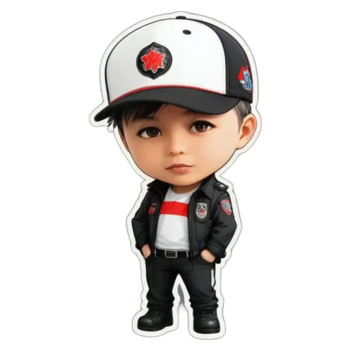 a boy that is wearing a hat and standing with his hands on his hips.
