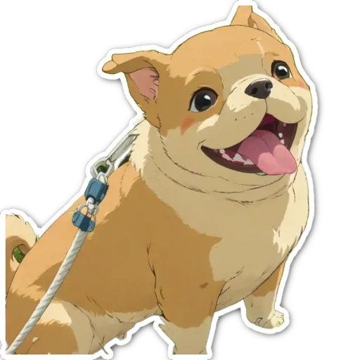A cartoon dog on a black background with a leash.