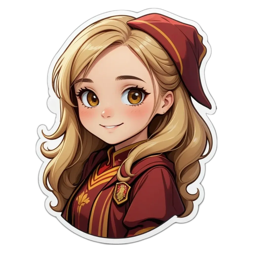 A sticker of a girl that is brown hair.