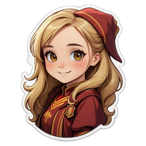 A sticker of a girl that is brown hair.