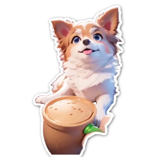 A dog looking at a coffee cup with a green lid.