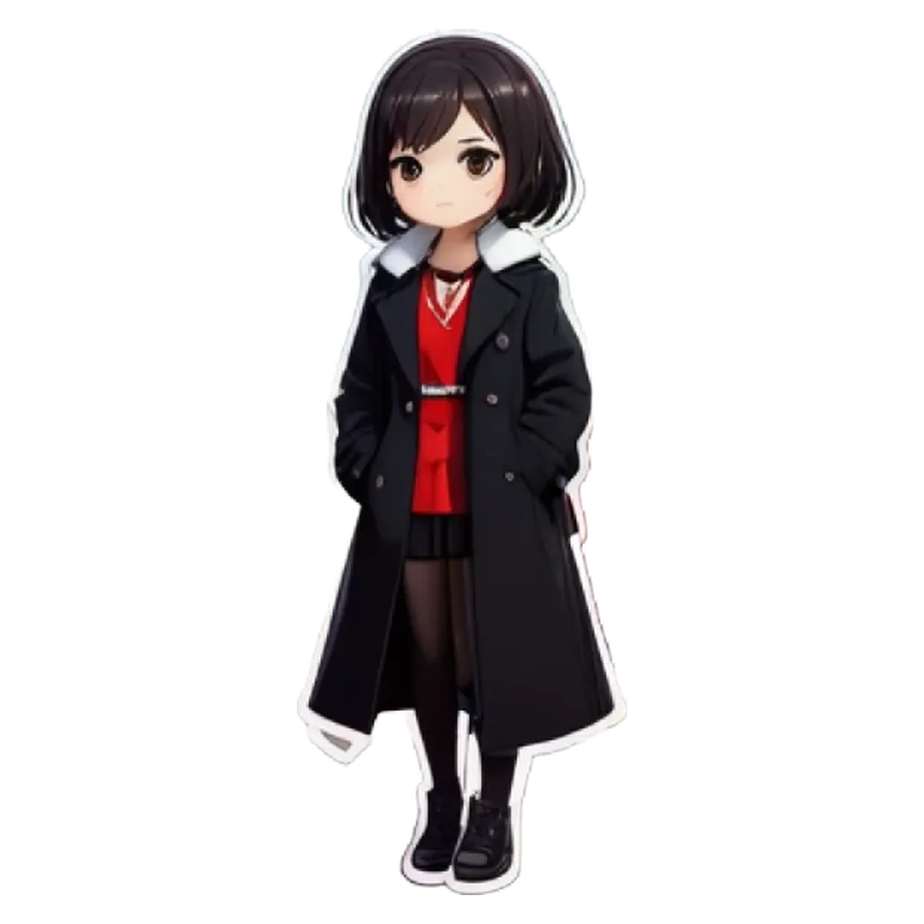 A girl is standing with her hands in her pockets wearing a black coat.