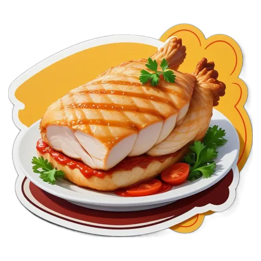 A plate of food with two pieces of chicken on it.
