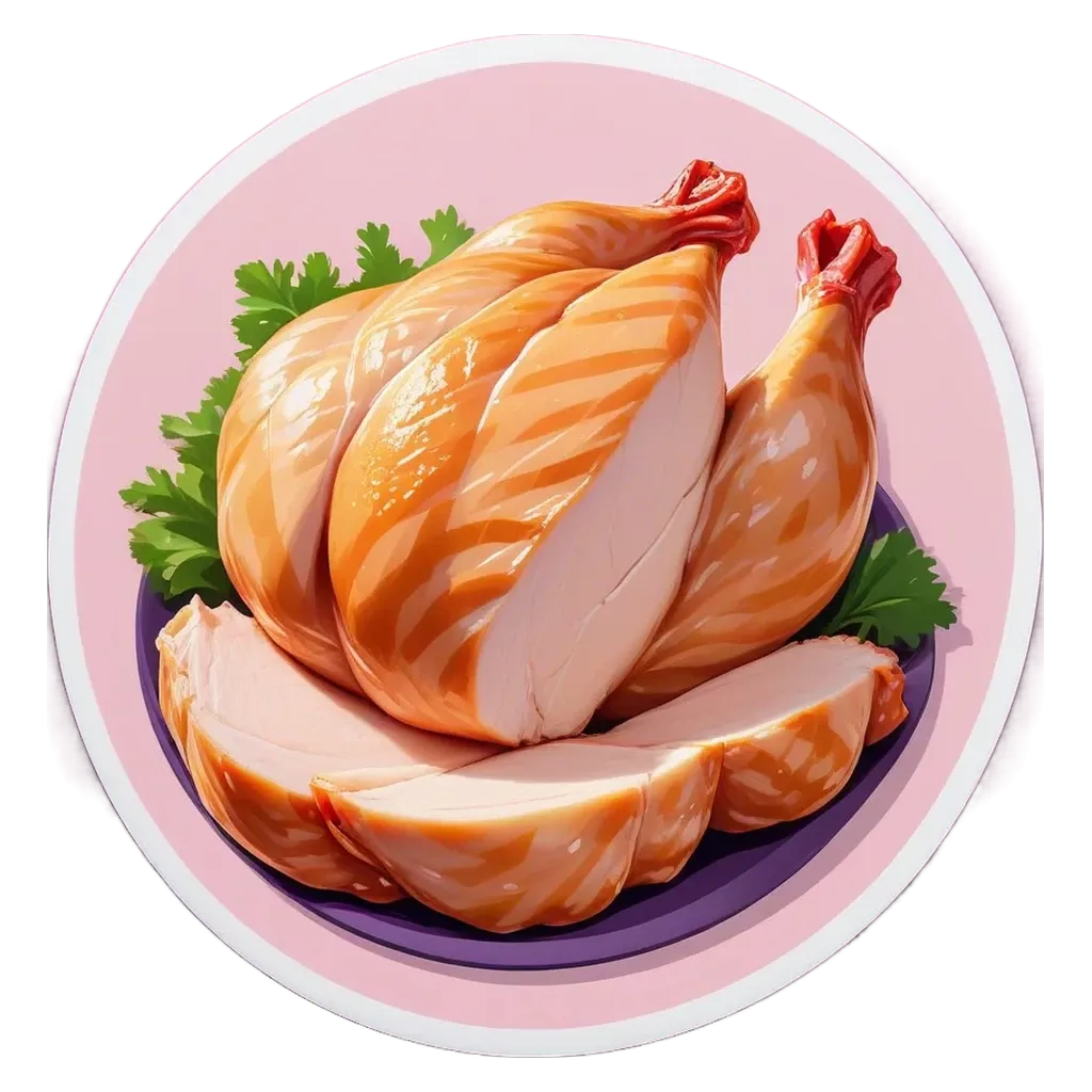 A picture of a plate of chicken with a purple background.