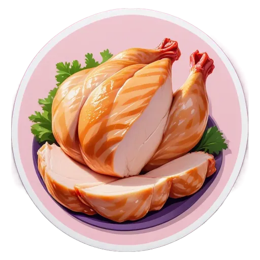 A picture of a plate of chicken with a purple background.