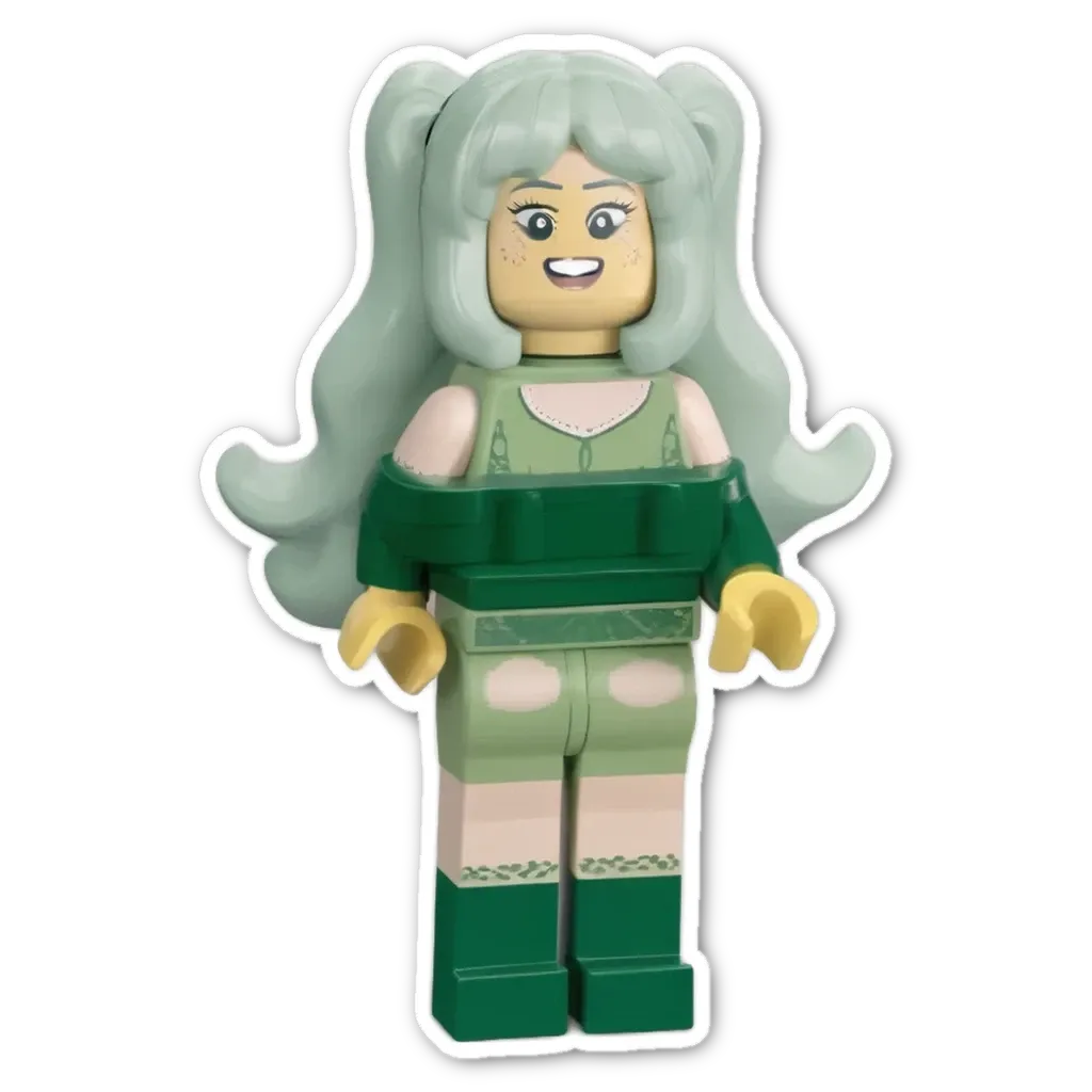 A green lego person who looks like Adriana in twig.