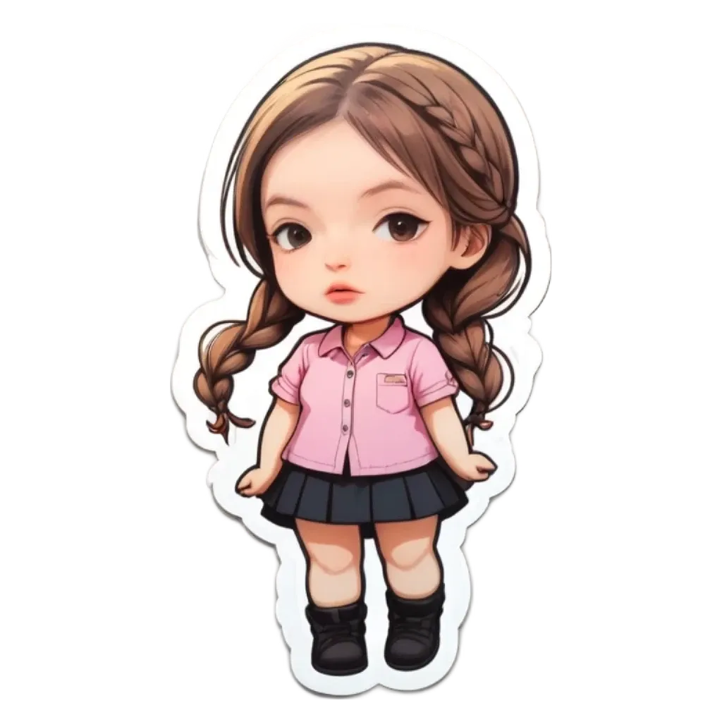 A girl with pigtails is standing in a pink shirt.