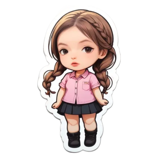 A girl with pigtails is standing in a pink shirt.