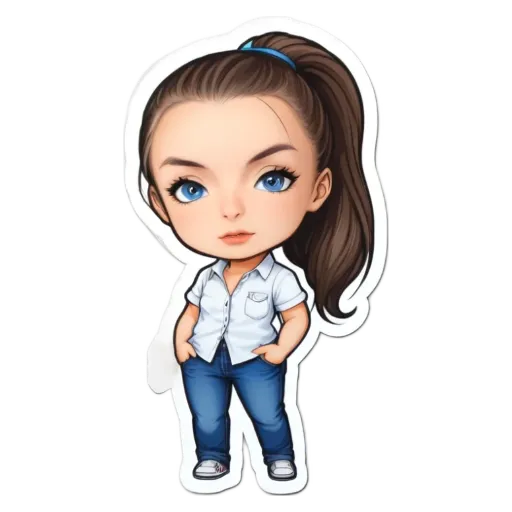 A girl is standing with her hands in her pockets and wearing a white shirt.