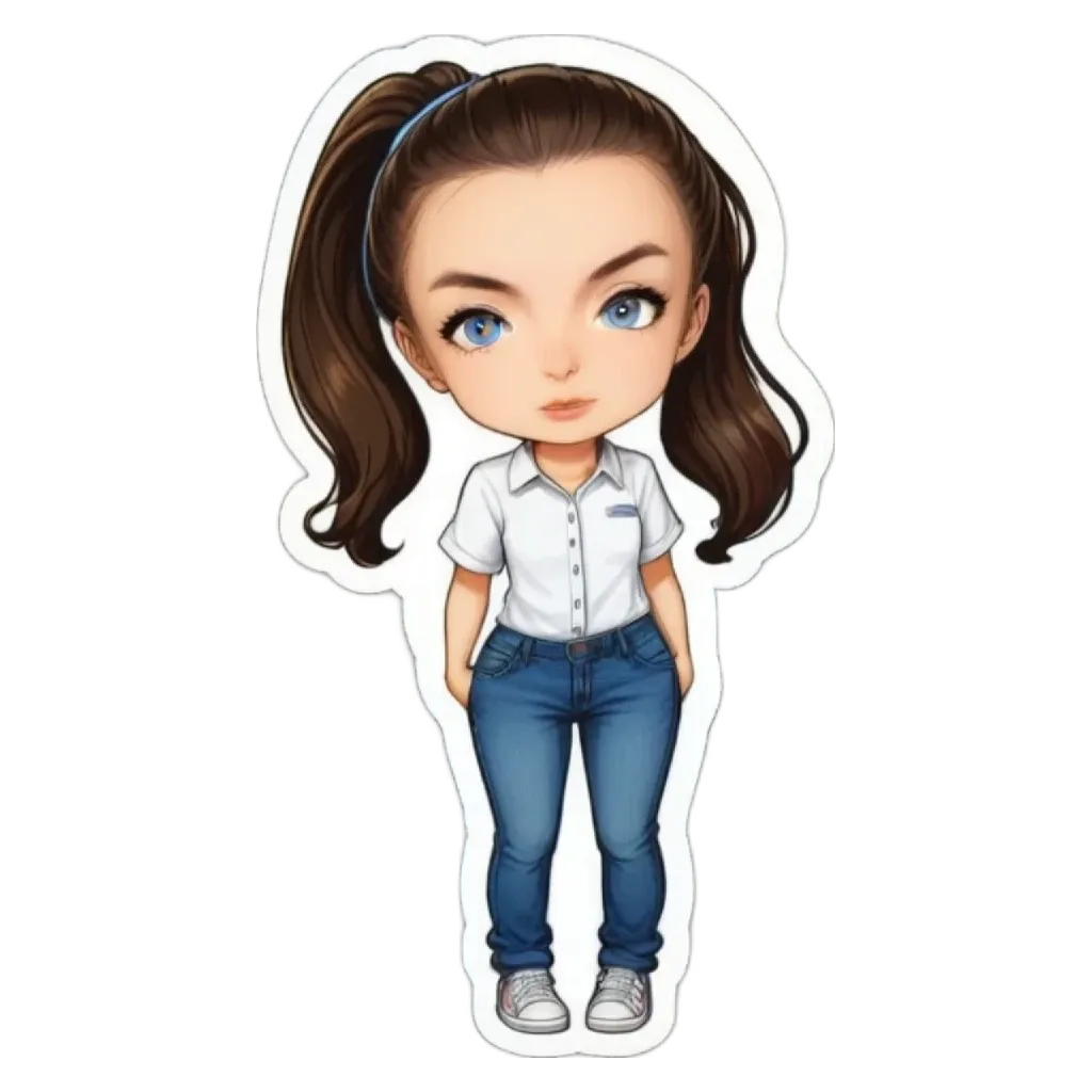 A girl is standing with her hands in her pockets and wearing a white shirt.