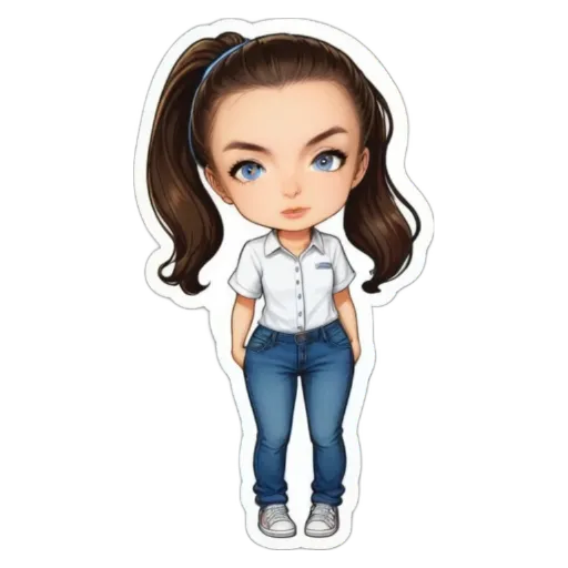 A girl is standing with her hands in her pockets and wearing a white shirt.