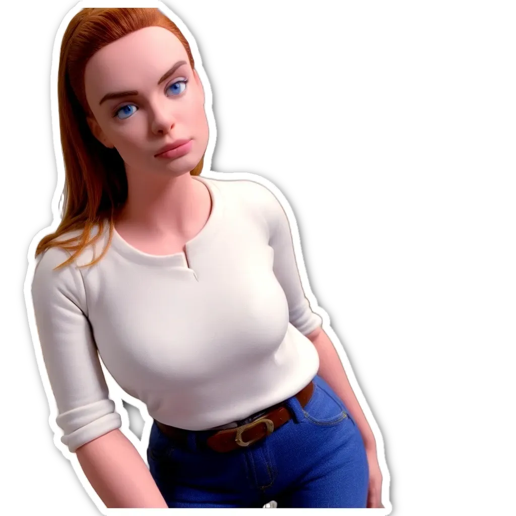 A woman wearing a white shirt and blue jeans is posing for a picture.