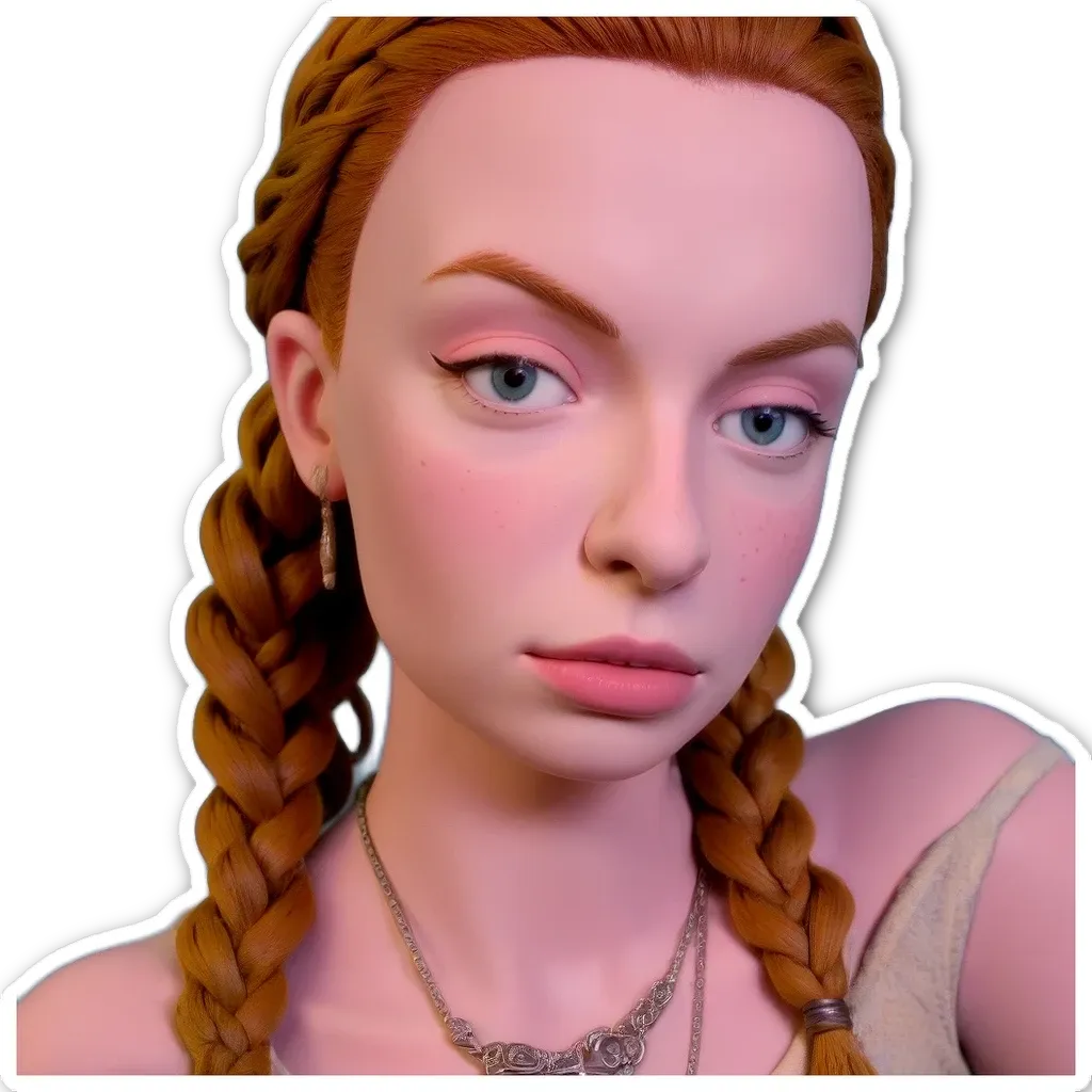 A girl with red hair and wearing a silver necklace.