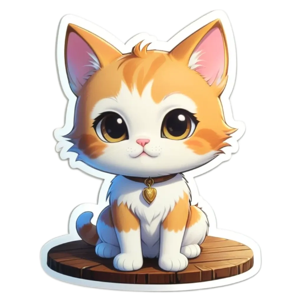 A cartoon cat sitting on a wooden surface.
