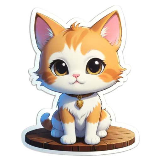 A cartoon cat sitting on a wooden surface.