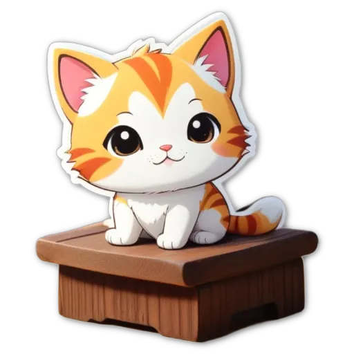 A cartoon cat sitting on a box.