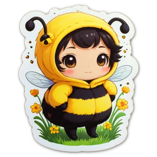 A girl is wearing a yellow bee costume with black wings.