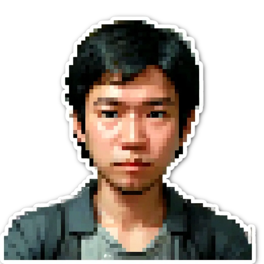 A boy's face is shown that is made up of pixelated images.