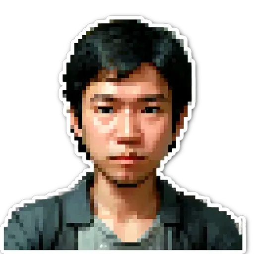 A boy's face is shown that is made up of pixelated images.
