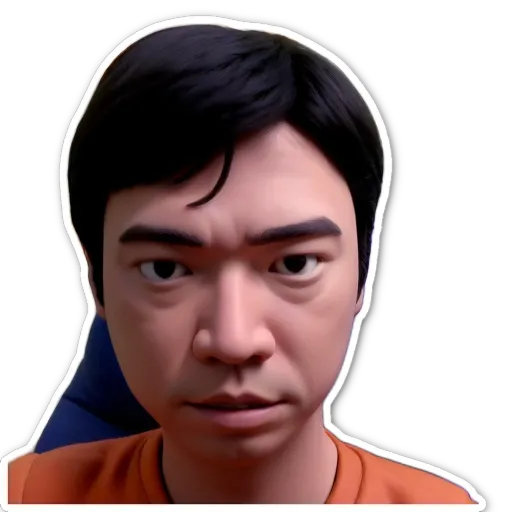 A sticker of a man's face with a black background.
