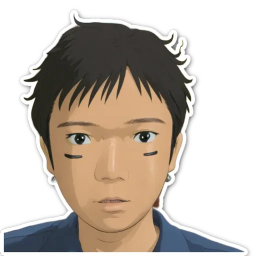 A boy with black circles on his nose and eyes.