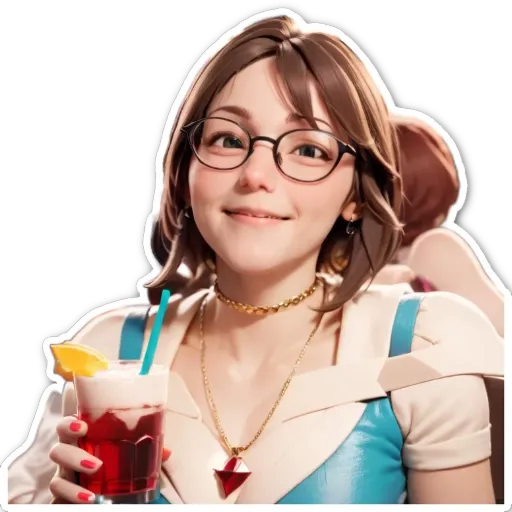 A woman wearing glasses is holding a drink.