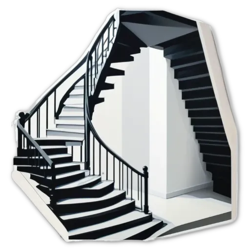 A black and white photo of a stairway with a wall in the background.