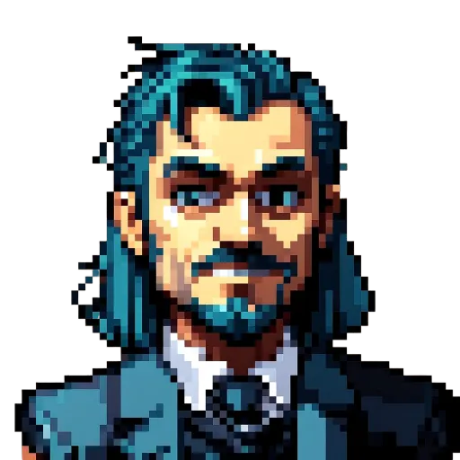 A man with a beard and blue hair in a suit.