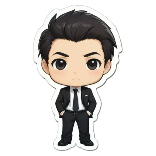 A boy is wearing a black suit and tie.