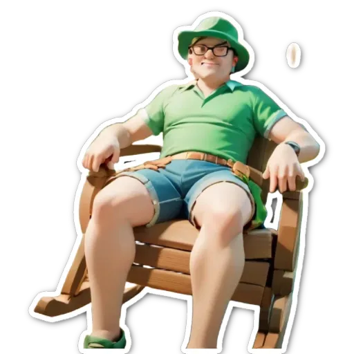 A man in a green shirt is sitting in a rocking chair.