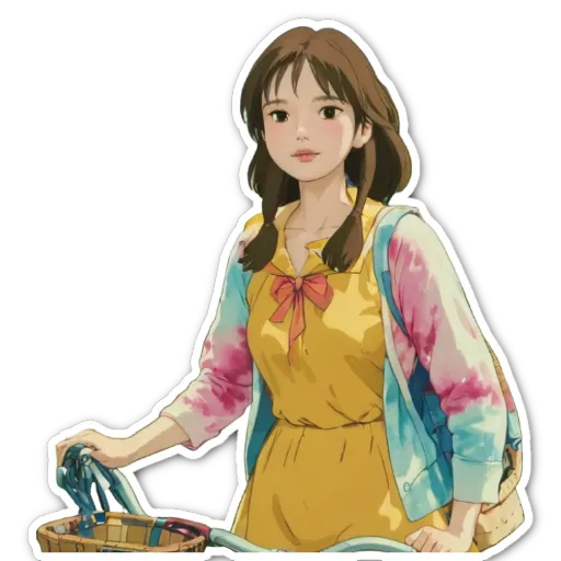 A girl holding a basket is riding a bike.