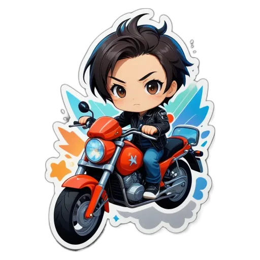 A boy is riding a motorcycle in a drawing.