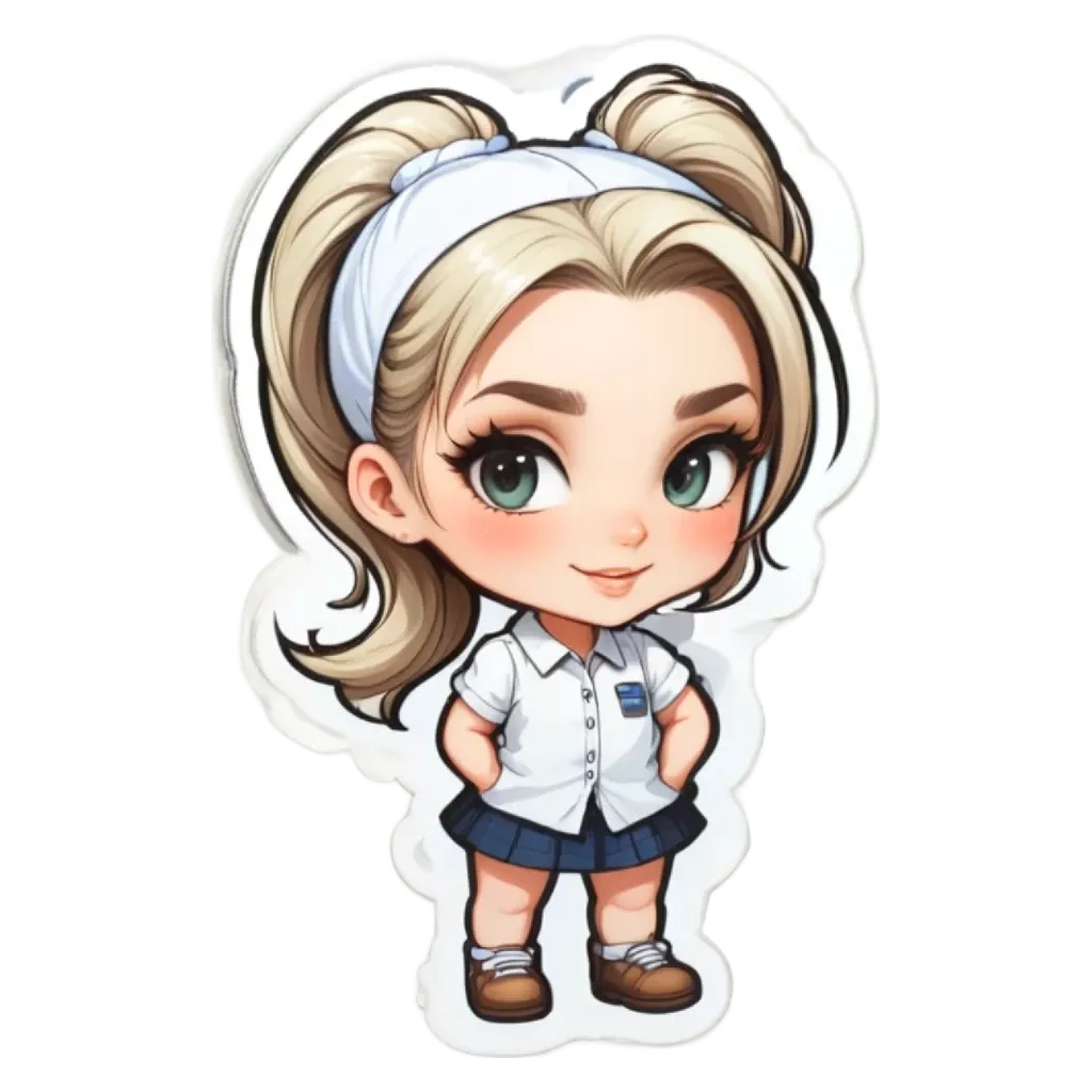 A girl with a white headband and a white shirt.