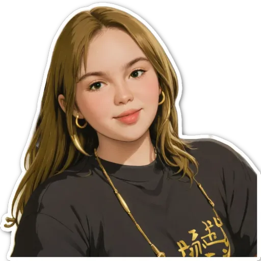 A girl with a gold hoop in her ear is wearing a black shirt.