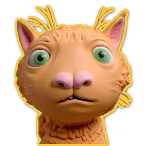 A cat with green eyes and a pink nose.