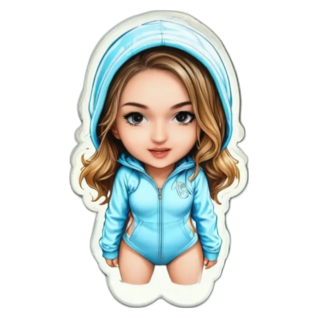 A girl is cut from a sticker of a girl wearing a blue jacket.