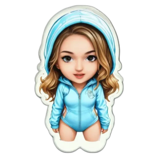 A girl is cut from a sticker of a girl wearing a blue jacket.