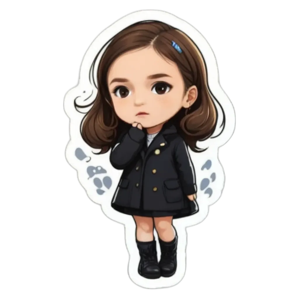 A girl with brown hair that is on a sticker.